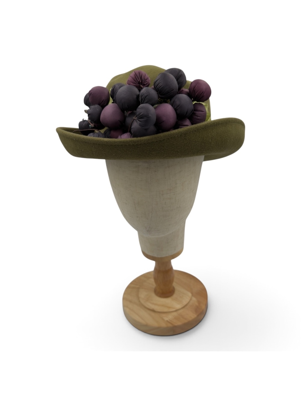 Vintage Toucan Olive Green Wool Felt Hat with Grape Accent Made in USA